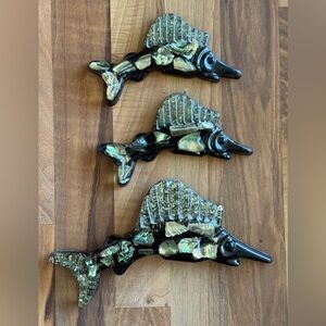Vintage MCM Black Resin Abalone Inlay Marlin Wall Art - Set of 3
